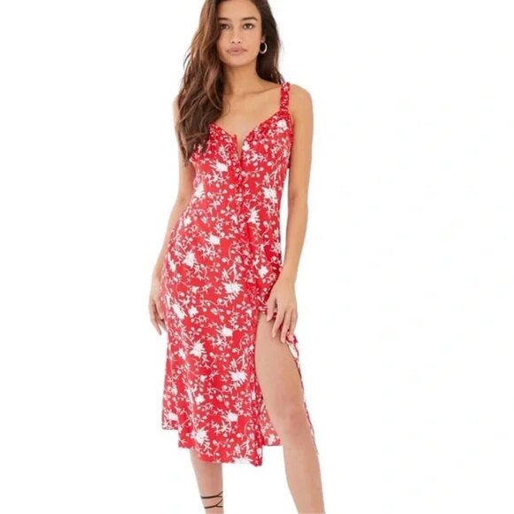 Aritzia Wilfred Lealia Midi Dress, Goji Berry & White Floral, Size 4 - Picture 1 of 13